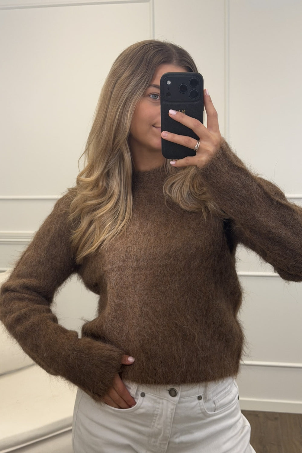 Hairy Knit Sweater Brown