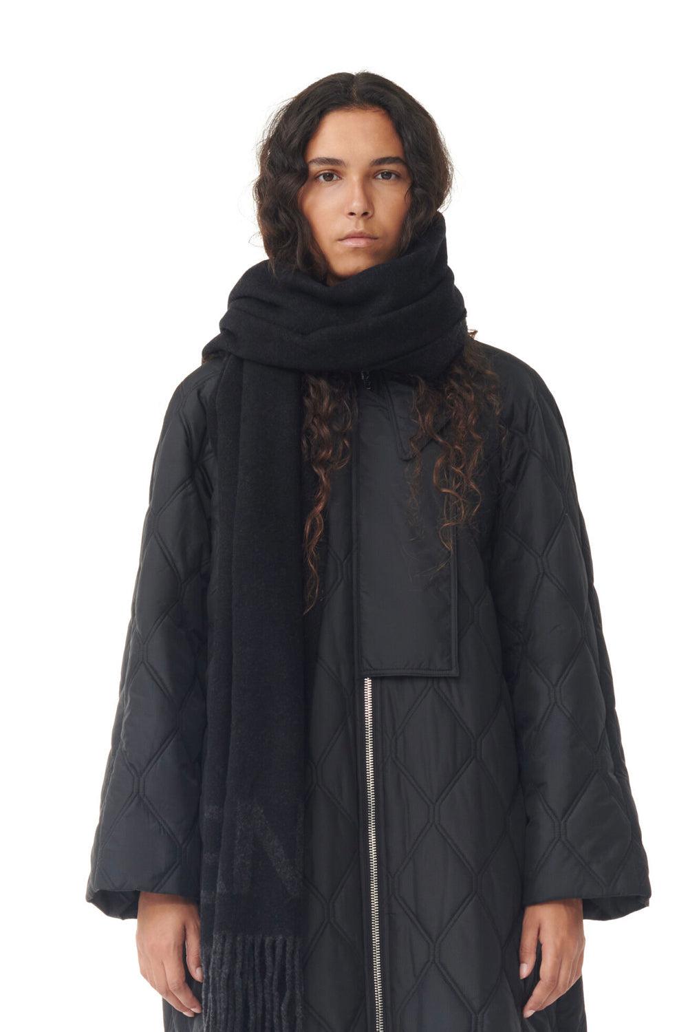 fringed wool scarf black